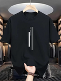 Men's T-Shirt Minimalist Striped Vertical Text Bar On Black Shirt