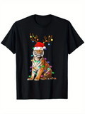 Men's T-Shirt Festive Lights Wrapping A Tiger Wearing Santa Hat And Antlers