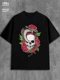 Men's T-Shirt Mystic Roses With Coiling Serpent Around Skull
