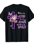 Men's T-Shirt Blessed By God Saved By Jesus Filled By The Spirit Floral Butterflies Cross