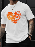 Men's T-Shirt Orange Basketball Court Patterned Heart Shape With Distressed Brush Strokes