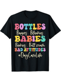 Men's T-Shirt Bottles Bad Attitudes Pastel Lettering On Black Cotton Tshirt