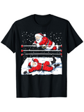 Men's T-Shirt Snowy Wrestling Match With Two Playful Santa Clauses In The Ring