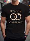 Men's T-Shirt Its Our Anniversary Interlocking Golden Rings With Sparkling Diamond Ring