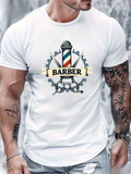 Men's T-Shirt Classic Barbershop Tools With Banner And Vintage Pole Barber