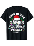 Men's T-Shirt This Is The Gamer Christmas Pajama Shirt Festive Lights With Santa Hat And Christmas Decor