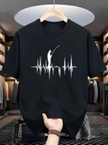 Men's T-Shirt Heartbeat Waveform With Fisherman And Fishing Rod Graphic Fisherman