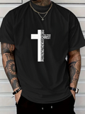 Men's T-Shirt Lettering Cross With Inspirational Religious Faith Words