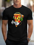 Men's T-Shirt Cheerful Pizza Slice With Headphones Featuring A Game Controller
