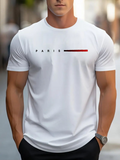 Men's T-Shirt Paris Minimalist Lettering And Red Black Stripe Graphic T Shirt