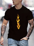 Men's T-Shirt Fiery Yellow Flames Burning Under Evening Skies Central Flame Graphic