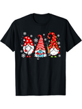 Men's T-Shirt Festive Snowy Scene With Three Red Hatted Christmas Gnomes Smiling Cheerfully Gnome