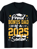 Men's T-Shirt Proud Bonus Dad Of A 2025 Senior Yellow Stars Graduation Cap Diploma