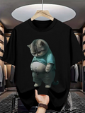Men's T-Shirt Chubby Cat In Blue Shirt Standing With Curious Eyes Cat
