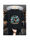 Men's T-Shirt Cartoon Fierce Dinosaur Breaking Through Stone Wall T Rex