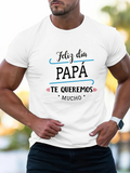 Men's T-Shirt Feliz Cumpleaños Papa Mens Cotton T-Shirt - Casual Round Neck Breathable Short Sleeve Tee with Spanish Quote Te Quiero Mucho Perfect Summer Gift for Grandpa Casual Attire Quote Tshirt