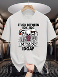 Men's T-Shirt Stuck Between Idk Idc Idgaf Skeletons Sitting With Red Headphones And Sunglasses