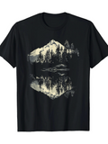 Men's T-Shirt Serene Reflections With Snow Capped Mountain Forest Trees And Calm Lake