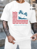 Men's T-Shirt American Surfing Co Blue Palms Over Waves With Summer Breeze Beach