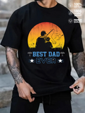 Men's T-Shirt Best Dad Ever Fishing At Sunset With Silhouetted Trees