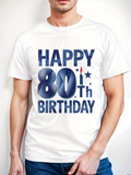 Men's T-Shirt Happy 80th Birthday Blue Metallic Party Candle Graphic Birthday