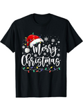 Men's T-Shirt Merry Christmas Holiday Lights With Santa Hat Snowfalls And Snowflakes