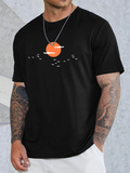 Men's T-Shirt Flock Of Birds With Orange Sunset Under Cloudy Sky Sun