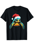 Men's T-Shirt Christmas Holiday Sea Turtle Wearing A Santa Hat Under Festive Lights Turtle