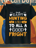 Men's T-Shirt Happy Hunting And To All A Good Fright Festive Pumpkins And Spooky Flying Ghosts Tee