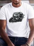 Men's T-Shirt Dynamic Racer Drawing With Intense Speed Among Urban Silence Motorcycle