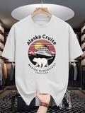 Men's T-Shirt Alaska Cruise Sunset River With Polar Bear Beside Voyage Ship