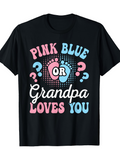 Men's T-Shirt Pink Blue Or Grandpa Loves You With Playful Footprints And Colorful Graphic Dots T Shirt