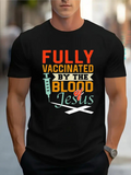 Men's T-Shirt Fully Vaccinated By The Blood Of Jesus With Cross And Syringe Graphic
