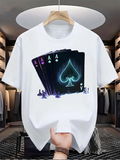 Men's T-Shirt Glowing Neon Effects With Purple Blue Playing Cards