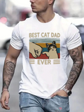 Men's T-Shirt Best Cat Dad Ever Vintage Stripes With Fist Bump Playful Cat