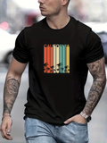 Men's T-Shirt California Retro Vertical Stripes With Palm Tree Silhouettes Under Sunset Sky
