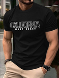 Men's T-Shirt California West Coast Bold Outline Letters On Classic Black Shirt