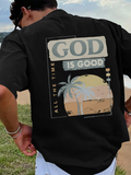 Men's T-Shirt God Is Good Sunrise With Faded Palms And Vintage Pastel Landscape