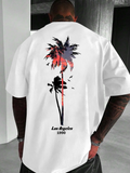 Men's T-Shirt Los Angeles 1990 Sunset Reflections With Silhouetted Flying Birds And Palm Trees