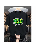 Men's T-Shirt Glowing Neon Green Numbers With Painted Dripping Street Style 420