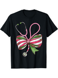 Men's T-Shirt Pink Stethoscope With Festive Ribbon And Holiday Greenery Bow