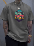 Men's T-Shirt Geometric Sunset With Vibrant Palm Trees Among Abstract Gradients Landscape