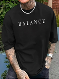 Men's T-Shirt Balance Minimalist White Lettering On Plain Black Cotton T Shirt