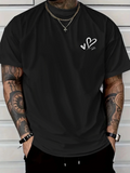 Men's T-Shirt Minimalist Heart Line Art With Handwritten Script Symbol On Black T Shirt