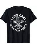 Men's T-Shirt I Like Cars More Than People With Crossed Wrenches And Detailed Engine Pistons Graphic