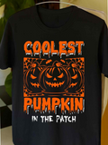 Men's T-Shirt Coolest Pumpkin In The Patch With Spooky Halloween Carved Faces Pumpkin