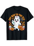 Men's T-Shirt Say Boo To The Flu Ghost Holding Syringe Among Pumpkins And Autumn Leaves