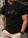 Men's T-Shirt Golden Outline Peaks With Minimalist Silhouette Mountain Range