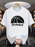 Men's T-Shirt Classic Court Lines Under Curved Lettering Basketball