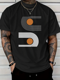 Men's T-Shirt Minimalist Retro Circles With Geometric White Lines Orange Dot Design